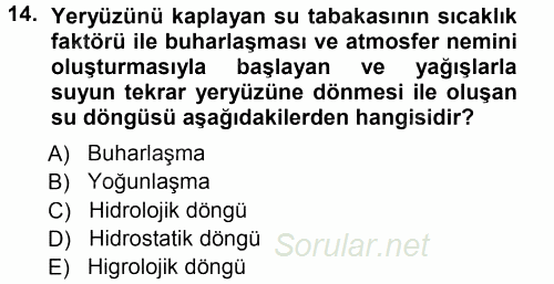 Ekoloji ve Turizm 2012 - 2013 Ara Sınavı 14.Soru