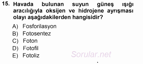 Ekoloji ve Turizm 2012 - 2013 Ara Sınavı 15.Soru