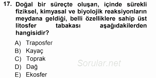 Ekoloji ve Turizm 2012 - 2013 Ara Sınavı 17.Soru