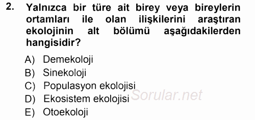 Ekoloji ve Turizm 2012 - 2013 Ara Sınavı 2.Soru
