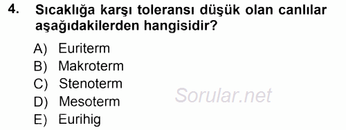 Ekoloji ve Turizm 2012 - 2013 Ara Sınavı 4.Soru