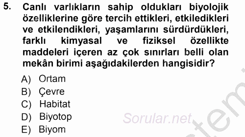 Ekoloji ve Turizm 2012 - 2013 Ara Sınavı 5.Soru