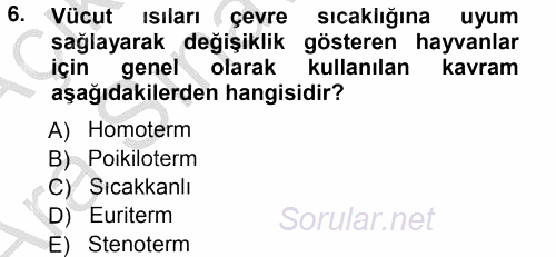 Ekoloji ve Turizm 2012 - 2013 Ara Sınavı 6.Soru