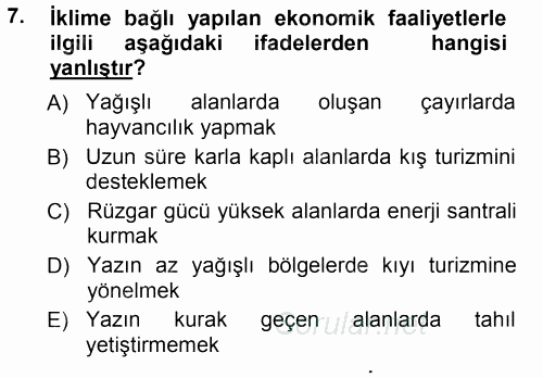 Ekoloji ve Turizm 2012 - 2013 Ara Sınavı 7.Soru