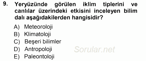 Ekoloji ve Turizm 2012 - 2013 Ara Sınavı 9.Soru