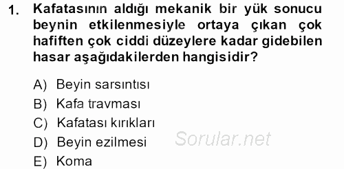 Temel İlk Yardım Bilgisi 2013 - 2014 Ara Sınavı 1.Soru