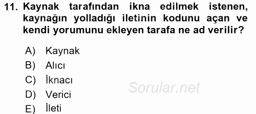 Halkla İlişkiler Ve İletişim 2015 - 2016 Dönem Sonu Sınavı 11.Soru