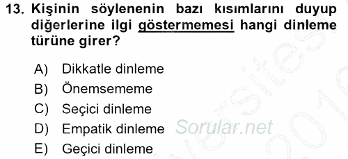 Halkla İlişkiler Ve İletişim 2015 - 2016 Dönem Sonu Sınavı 13.Soru