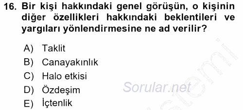 Halkla İlişkiler Ve İletişim 2015 - 2016 Dönem Sonu Sınavı 16.Soru