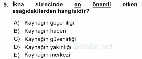 Halkla İlişkiler Ve İletişim 2015 - 2016 Dönem Sonu Sınavı 9.Soru