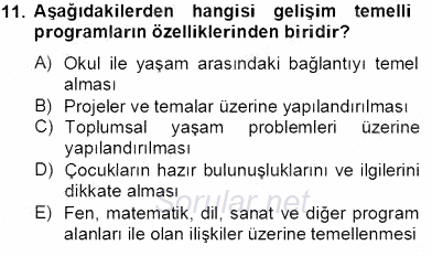 İlköğretime Hazırlık Ve İlköğretim Programları 2013 - 2014 Tek Ders Sınavı 11.Soru