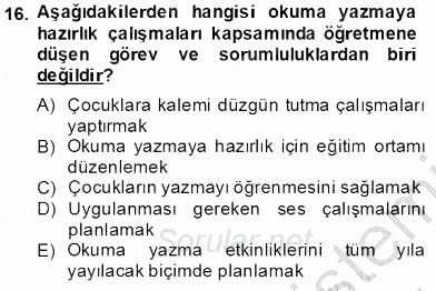 İlköğretime Hazırlık Ve İlköğretim Programları 2013 - 2014 Tek Ders Sınavı 16.Soru