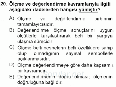 İlköğretime Hazırlık Ve İlköğretim Programları 2013 - 2014 Tek Ders Sınavı 20.Soru