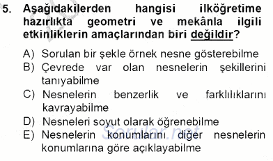 İlköğretime Hazırlık Ve İlköğretim Programları 2013 - 2014 Tek Ders Sınavı 5.Soru