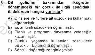 İlköğretime Hazırlık Ve İlköğretim Programları 2013 - 2014 Tek Ders Sınavı 8.Soru