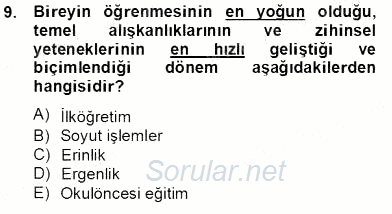 İlköğretime Hazırlık Ve İlköğretim Programları 2013 - 2014 Tek Ders Sınavı 9.Soru