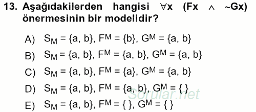 Sembolik Mantık 2017 - 2018 3 Ders Sınavı 13.Soru