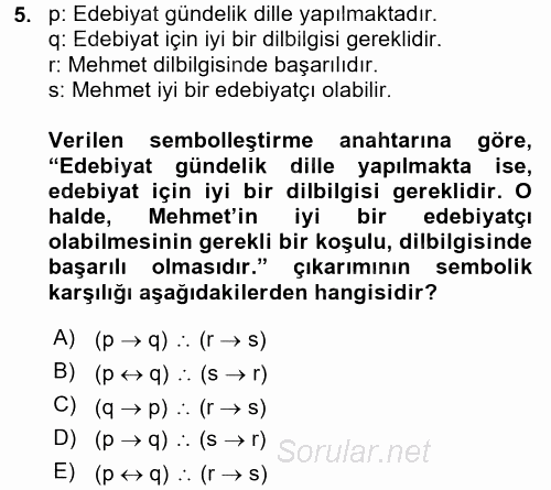 Sembolik Mantık 2017 - 2018 3 Ders Sınavı 5.Soru