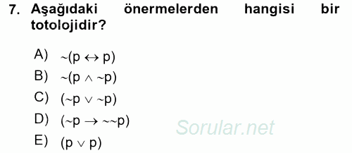 Sembolik Mantık 2017 - 2018 3 Ders Sınavı 7.Soru