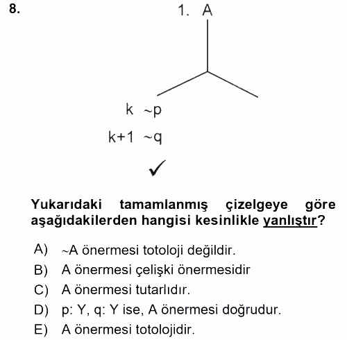 Sembolik Mantık 2017 - 2018 3 Ders Sınavı 8.Soru