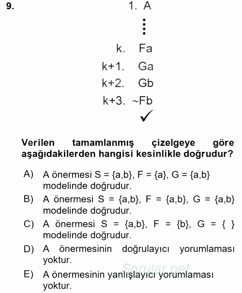 Sembolik Mantık 2017 - 2018 3 Ders Sınavı 9.Soru