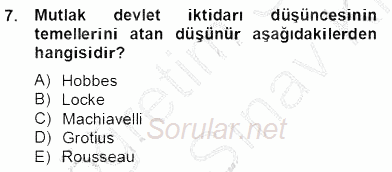 Siyaset Felsefesi 2 2012 - 2013 Dönem Sonu Sınavı 7.Soru