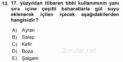 İçecek Bilgisi 2017 - 2018 Dönem Sonu Sınavı 13.Soru