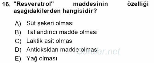 İçecek Bilgisi 2017 - 2018 Dönem Sonu Sınavı 16.Soru