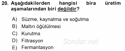 İçecek Bilgisi 2017 - 2018 Dönem Sonu Sınavı 20.Soru
