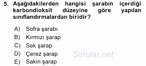 İçecek Bilgisi 2017 - 2018 Dönem Sonu Sınavı 5.Soru
