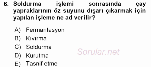 İçecek Bilgisi 2017 - 2018 Dönem Sonu Sınavı 6.Soru