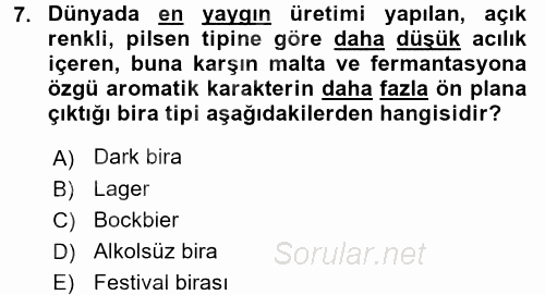 İçecek Bilgisi 2017 - 2018 Dönem Sonu Sınavı 7.Soru