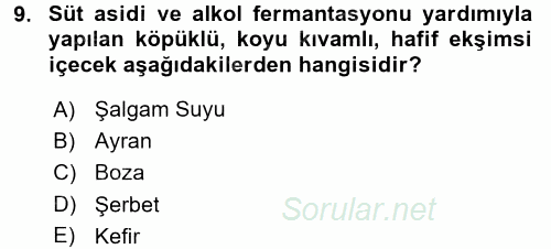 İçecek Bilgisi 2017 - 2018 Dönem Sonu Sınavı 9.Soru
