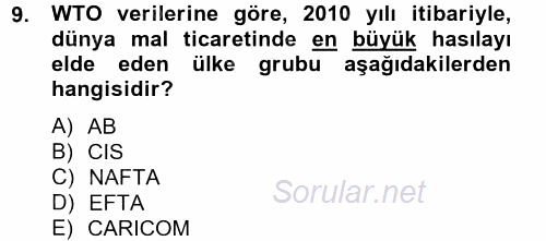 Dış Ticarete Giriş 2012 - 2013 Ara Sınavı 9.Soru