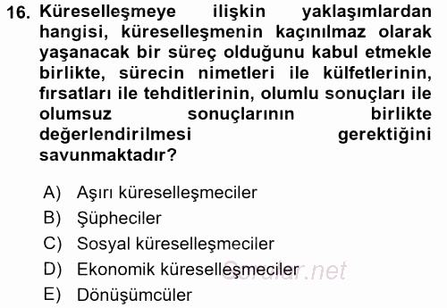 Sosyal Politika 2 2015 - 2016 Dönem Sonu Sınavı 16.Soru