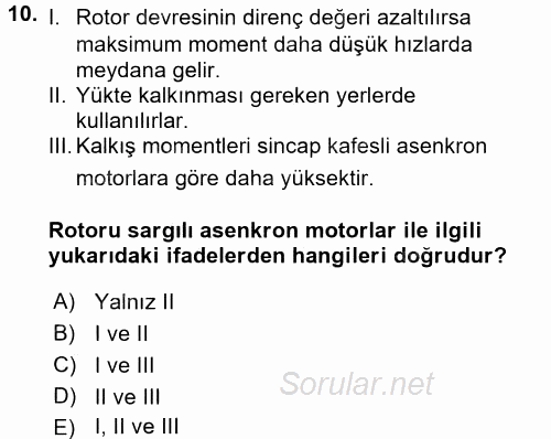 Elektromekanik Kumanda Sistemleri 2015 - 2016 Dönem Sonu Sınavı 10.Soru