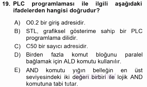 Elektromekanik Kumanda Sistemleri 2015 - 2016 Dönem Sonu Sınavı 19.Soru