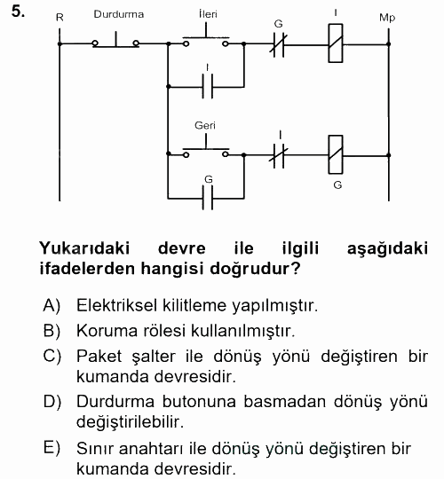 Elektromekanik Kumanda Sistemleri 2015 - 2016 Dönem Sonu Sınavı 5.Soru