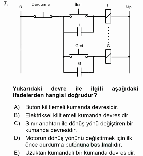 Elektromekanik Kumanda Sistemleri 2015 - 2016 Dönem Sonu Sınavı 7.Soru