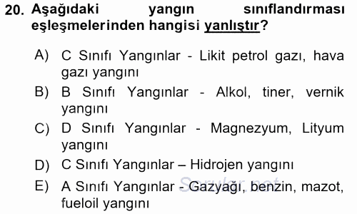 Özel Güvenlik Hizmetlerinde Güvenlik Önlemleri 2015 - 2016 Tek Ders Sınavı 20.Soru