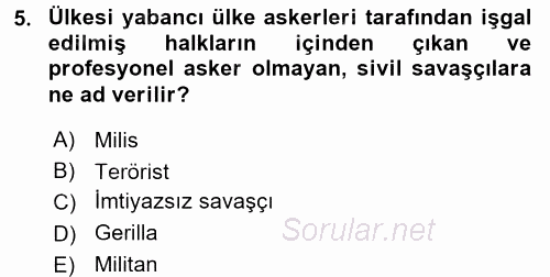 Özel Güvenlik Hizmetlerinde Güvenlik Önlemleri 2015 - 2016 Tek Ders Sınavı 5.Soru