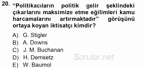 Kamu Ekonomisi 1 2012 - 2013 Ara Sınavı 20.Soru