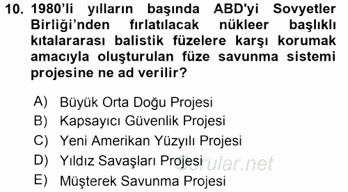 Amerikan Dış Politikası 2016 - 2017 3 Ders Sınavı 10.Soru