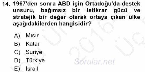 Amerikan Dış Politikası 2016 - 2017 3 Ders Sınavı 14.Soru