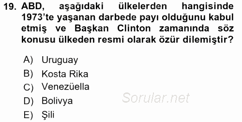 Amerikan Dış Politikası 2016 - 2017 3 Ders Sınavı 19.Soru