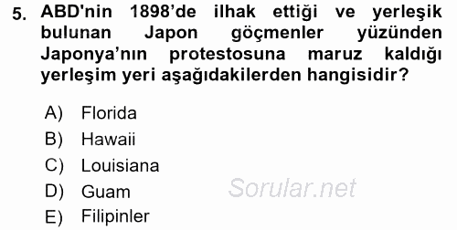 Amerikan Dış Politikası 2016 - 2017 3 Ders Sınavı 5.Soru