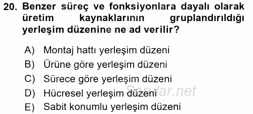 Üretim Yönetimi 2017 - 2018 Ara Sınavı 20.Soru