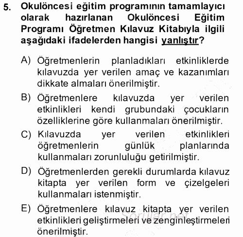 Özel Öğretim Yöntemleri 1 2014 - 2015 Ara Sınavı 5.Soru