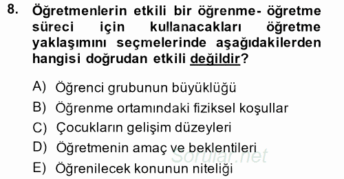 Özel Öğretim Yöntemleri 1 2014 - 2015 Ara Sınavı 8.Soru