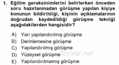 İşletmelerde Eğitim ve Geliştirme 2016 - 2017 Dönem Sonu Sınavı 1.Soru